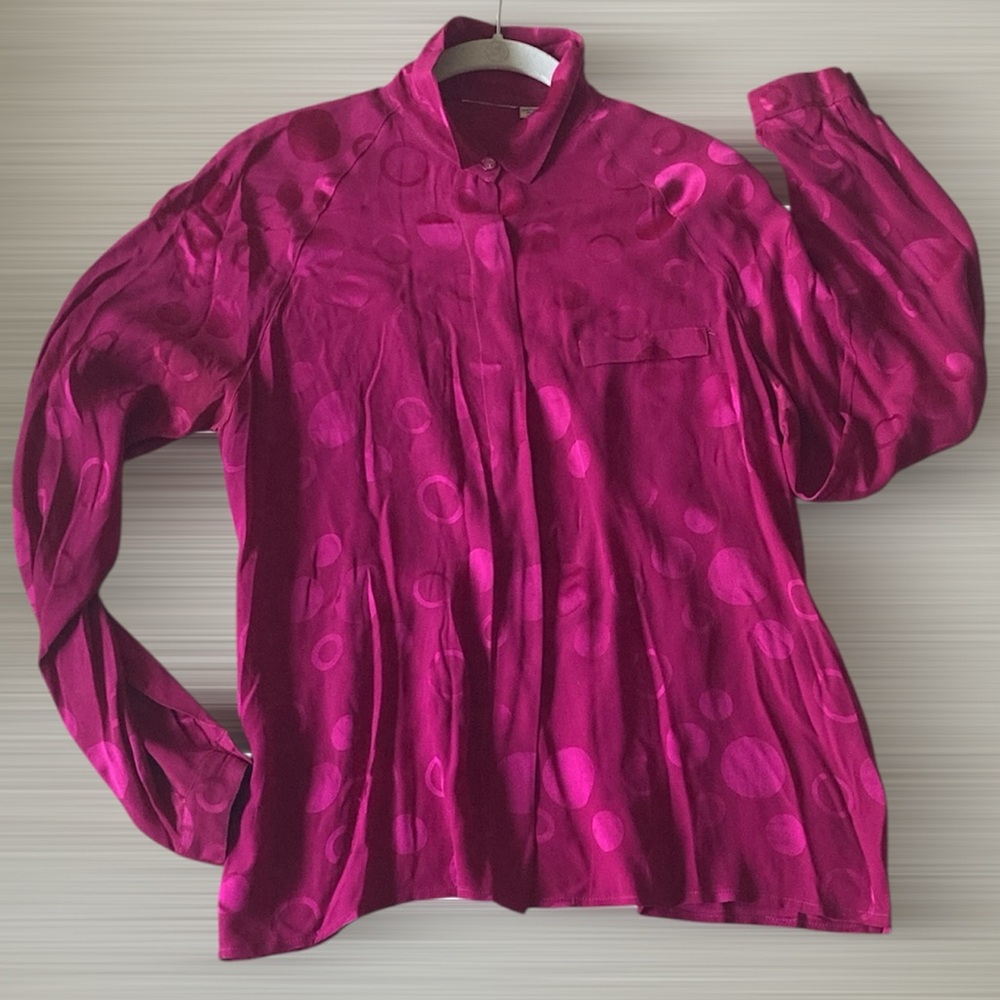 Raspberry Pink Silk Crepe de Chine Blouse Sz 8 Vintage